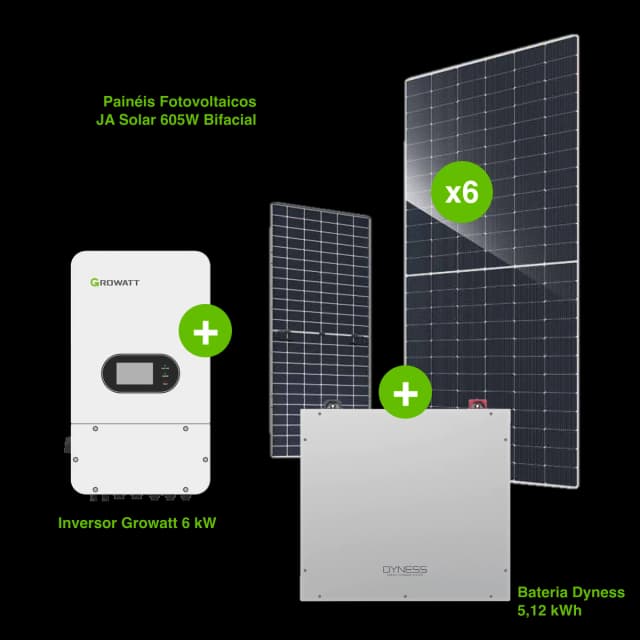 Kit Premium: 6 Painéis Solares 3630W (Monofásico) + Bateria 5,12 kWh