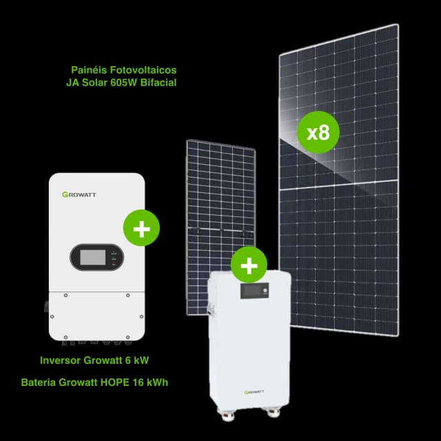 Kit Standard Plus: 8 Painéis Solares 4840W (Monofásico) + Bateria 16 kWh