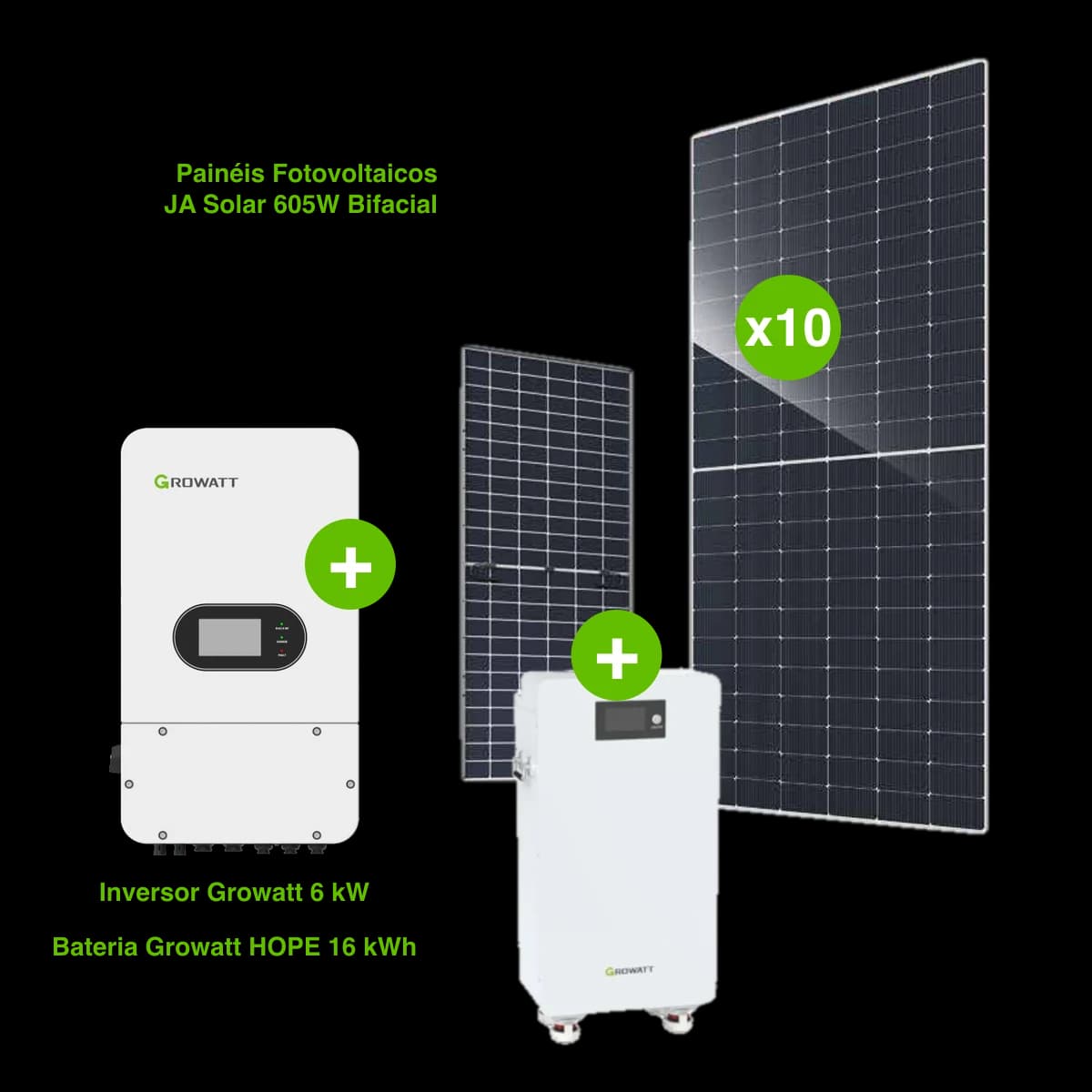 Kit Pro: 10 Painéis Solares 6050W (Monofásico) + Bateria 16 kWh