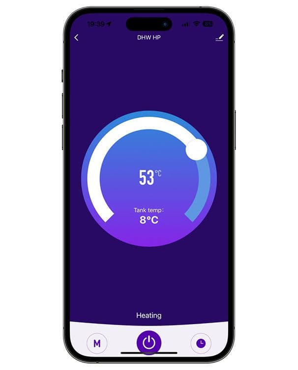Controlo da bomba de calor AQS na app